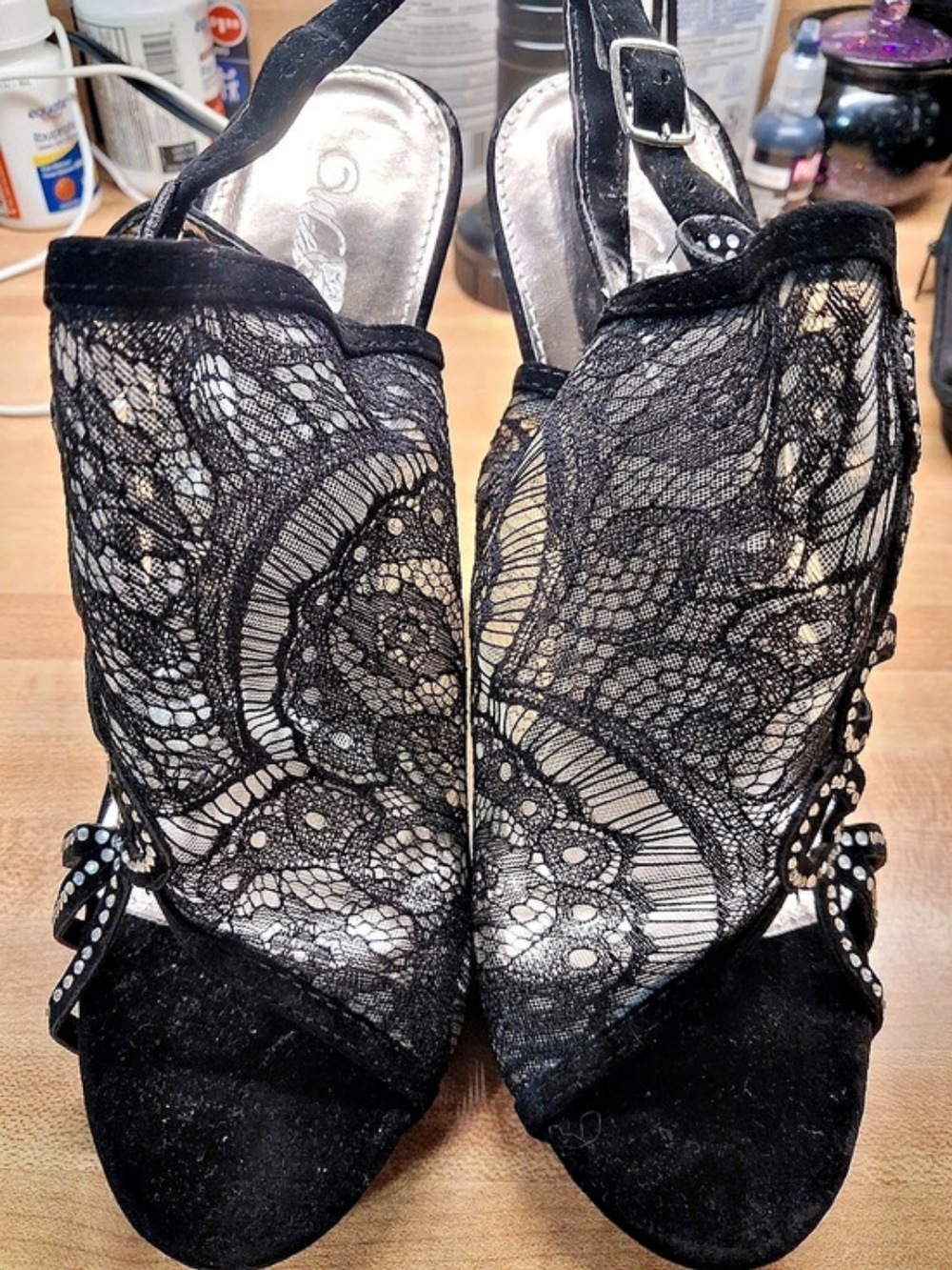 Wild Rose Kakao438 Black Lace Heels Size US 9
